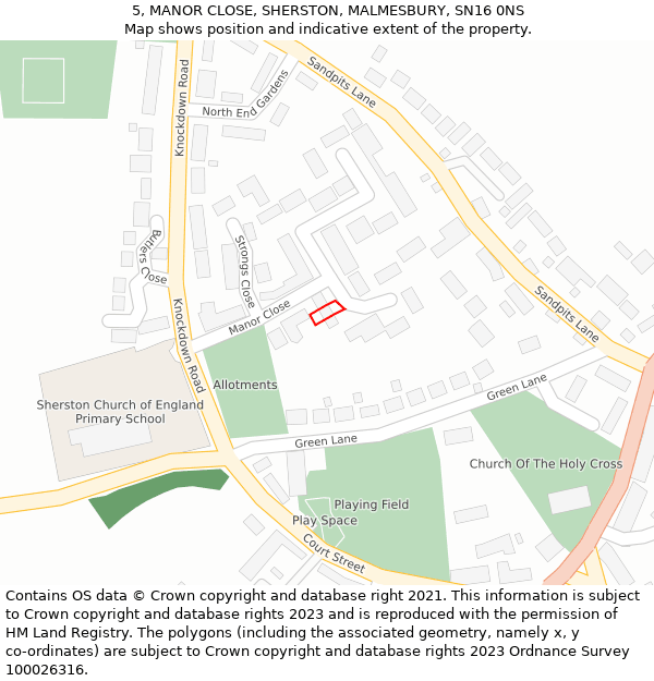 5, MANOR CLOSE, SHERSTON, MALMESBURY, SN16 0NS: Location map and indicative extent of plot