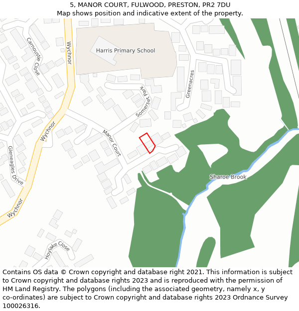 5, MANOR COURT, FULWOOD, PRESTON, PR2 7DU: Location map and indicative extent of plot