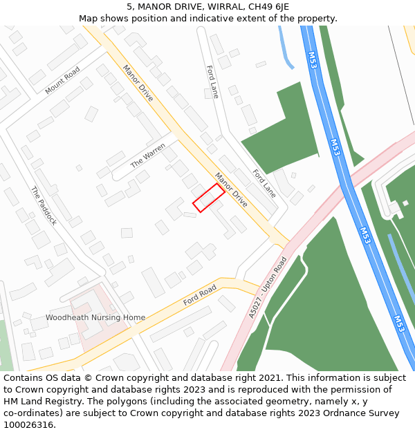 5, MANOR DRIVE, WIRRAL, CH49 6JE: Location map and indicative extent of plot