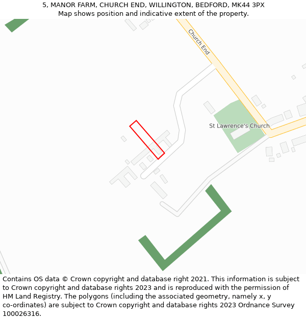 5, MANOR FARM, CHURCH END, WILLINGTON, BEDFORD, MK44 3PX: Location map and indicative extent of plot
