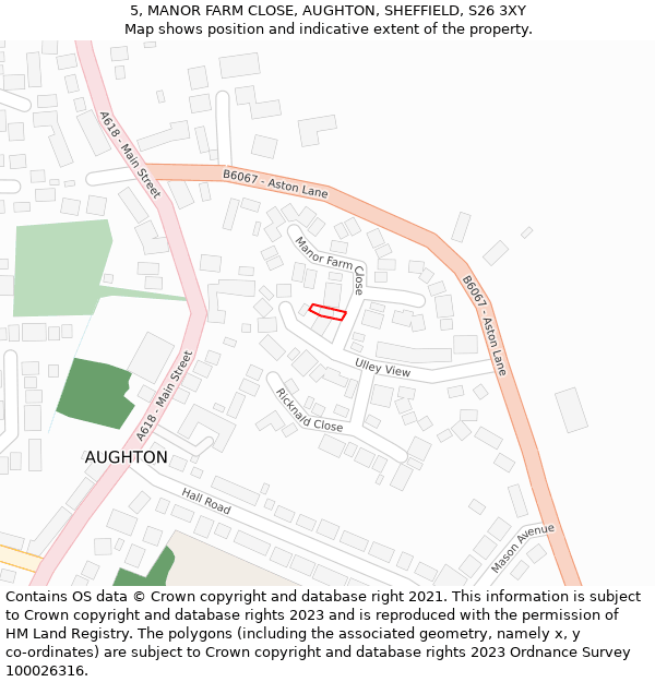 5, MANOR FARM CLOSE, AUGHTON, SHEFFIELD, S26 3XY: Location map and indicative extent of plot