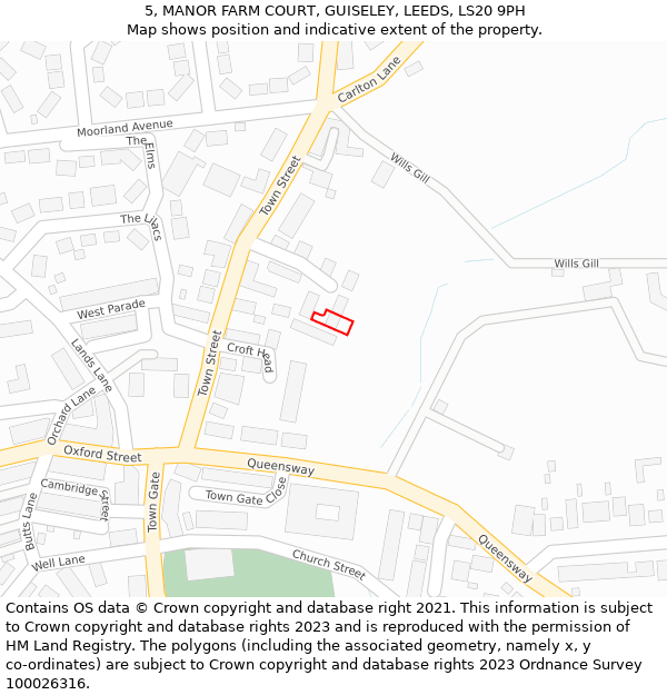 5, MANOR FARM COURT, GUISELEY, LEEDS, LS20 9PH: Location map and indicative extent of plot