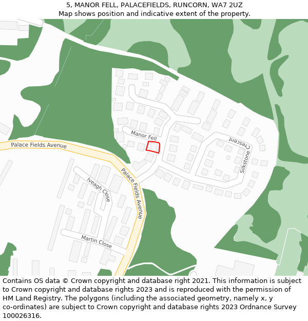5, MANOR FELL, PALACEFIELDS, RUNCORN, WA7 2UZ: Location map and indicative extent of plot