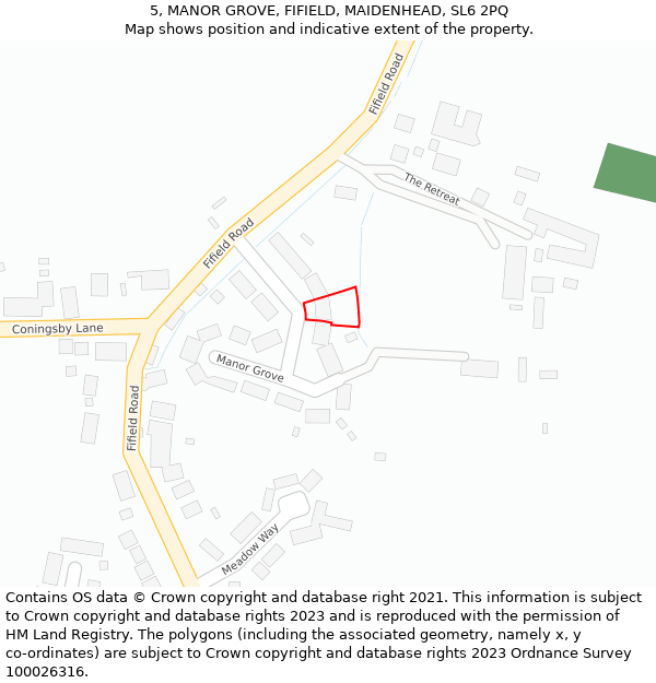 5, MANOR GROVE, FIFIELD, MAIDENHEAD, SL6 2PQ: Location map and indicative extent of plot