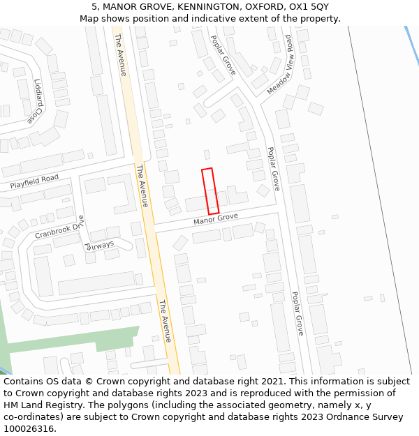 5, MANOR GROVE, KENNINGTON, OXFORD, OX1 5QY: Location map and indicative extent of plot