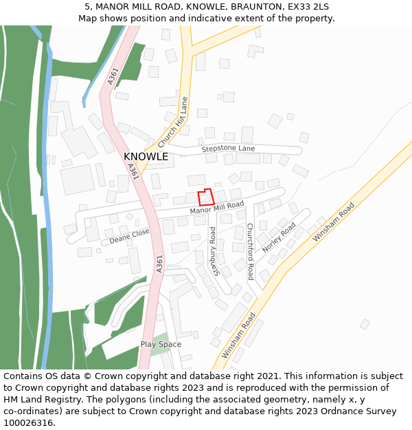 5, MANOR MILL ROAD, KNOWLE, BRAUNTON, EX33 2LS: Location map and indicative extent of plot