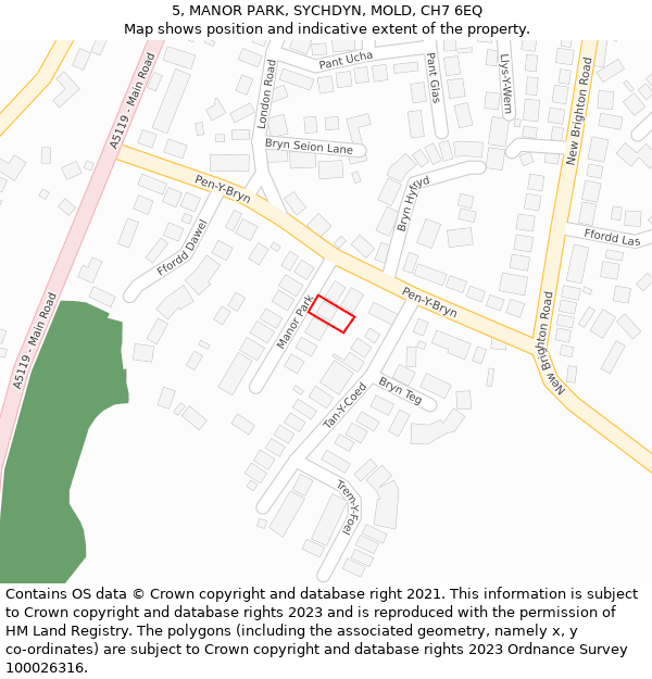 5, MANOR PARK, SYCHDYN, MOLD, CH7 6EQ: Location map and indicative extent of plot