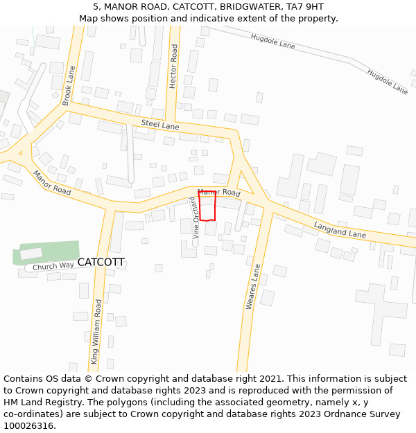 5, MANOR ROAD, CATCOTT, BRIDGWATER, TA7 9HT: Location map and indicative extent of plot