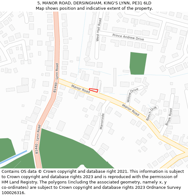 5, MANOR ROAD, DERSINGHAM, KING'S LYNN, PE31 6LD: Location map and indicative extent of plot