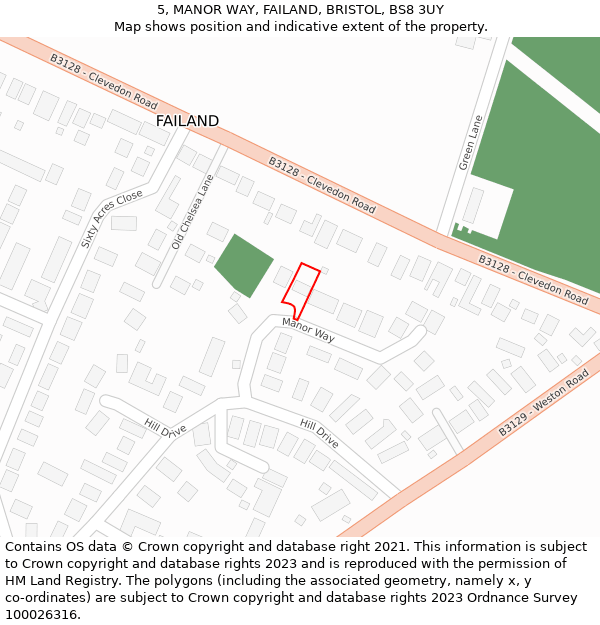 5, MANOR WAY, FAILAND, BRISTOL, BS8 3UY: Location map and indicative extent of plot