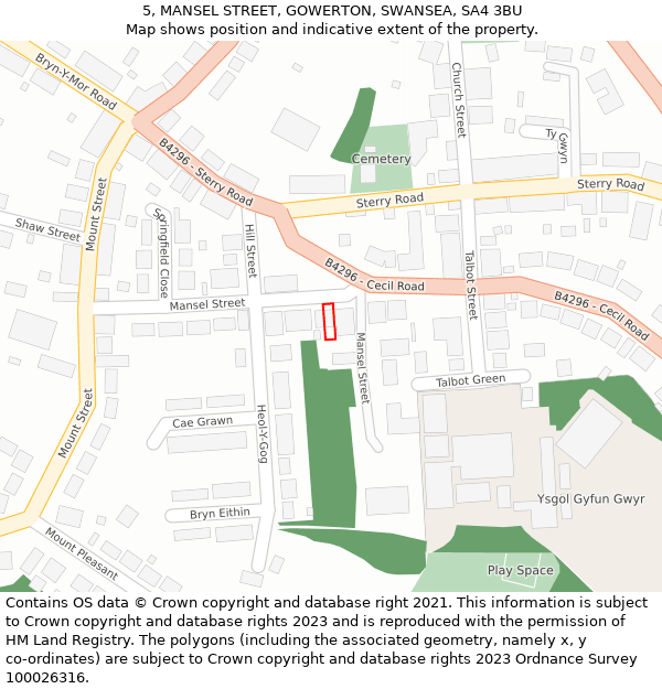 5, MANSEL STREET, GOWERTON, SWANSEA, SA4 3BU: Location map and indicative extent of plot