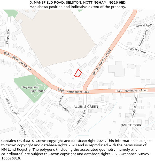 5, MANSFIELD ROAD, SELSTON, NOTTINGHAM, NG16 6ED: Location map and indicative extent of plot