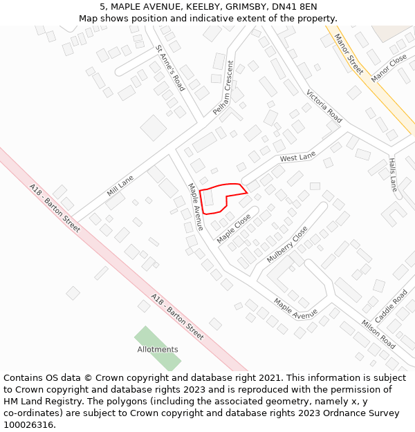 5, MAPLE AVENUE, KEELBY, GRIMSBY, DN41 8EN: Location map and indicative extent of plot