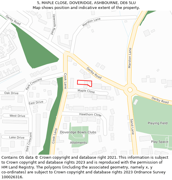 5, MAPLE CLOSE, DOVERIDGE, ASHBOURNE, DE6 5LU: Location map and indicative extent of plot