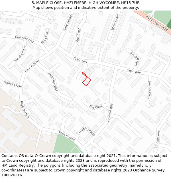 5, MAPLE CLOSE, HAZLEMERE, HIGH WYCOMBE, HP15 7UR: Location map and indicative extent of plot