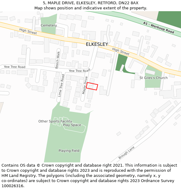 5, MAPLE DRIVE, ELKESLEY, RETFORD, DN22 8AX: Location map and indicative extent of plot