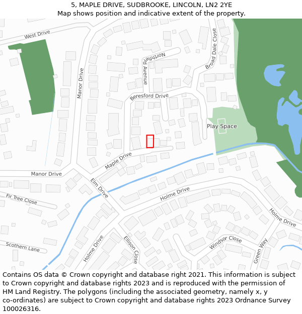 5, MAPLE DRIVE, SUDBROOKE, LINCOLN, LN2 2YE: Location map and indicative extent of plot
