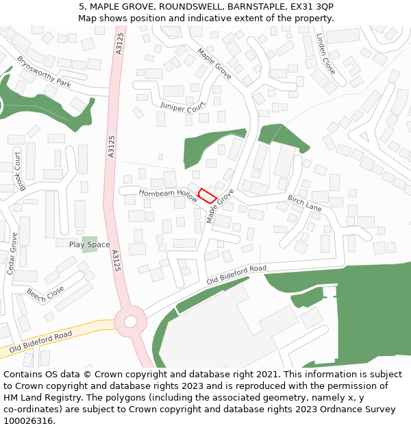 5, MAPLE GROVE, ROUNDSWELL, BARNSTAPLE, EX31 3QP: Location map and indicative extent of plot