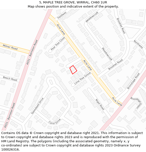 5, MAPLE TREE GROVE, WIRRAL, CH60 1UR: Location map and indicative extent of plot