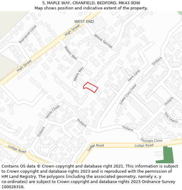 5, MAPLE WAY, CRANFIELD, BEDFORD, MK43 0DW: Location map and indicative extent of plot