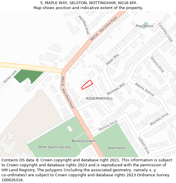 5, MAPLE WAY, SELSTON, NOTTINGHAM, NG16 6FA: Location map and indicative extent of plot