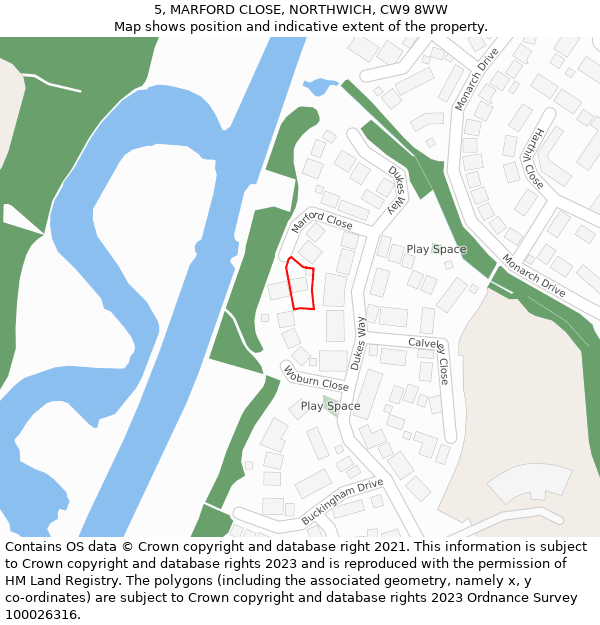 5, MARFORD CLOSE, NORTHWICH, CW9 8WW: Location map and indicative extent of plot