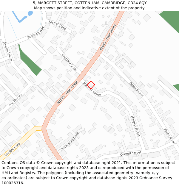 5, MARGETT STREET, COTTENHAM, CAMBRIDGE, CB24 8QY: Location map and indicative extent of plot