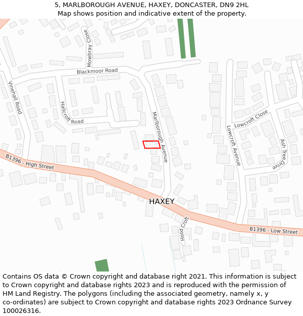 5, MARLBOROUGH AVENUE, HAXEY, DONCASTER, DN9 2HL: Location map and indicative extent of plot