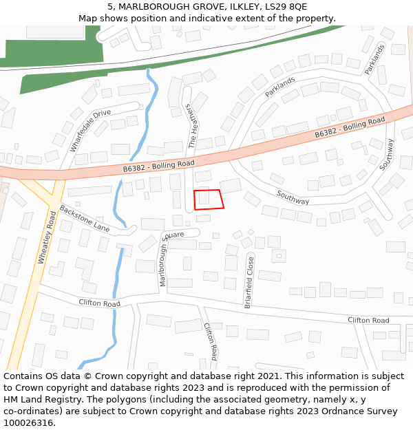 5, MARLBOROUGH GROVE, ILKLEY, LS29 8QE: Location map and indicative extent of plot