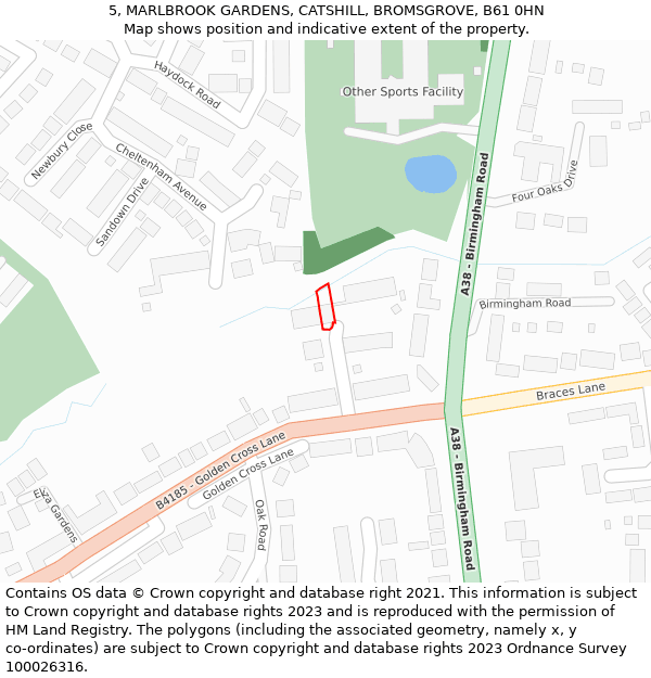 5, MARLBROOK GARDENS, CATSHILL, BROMSGROVE, B61 0HN: Location map and indicative extent of plot