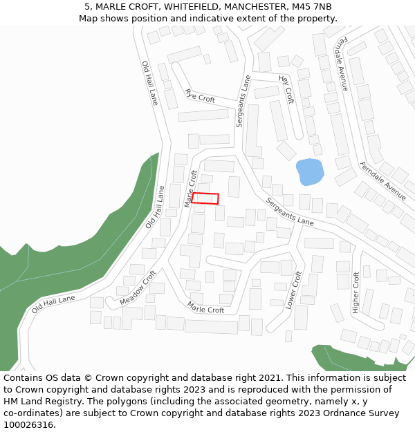 5, MARLE CROFT, WHITEFIELD, MANCHESTER, M45 7NB: Location map and indicative extent of plot