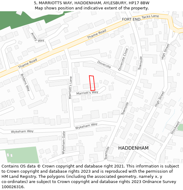 5, MARRIOTTS WAY, HADDENHAM, AYLESBURY, HP17 8BW: Location map and indicative extent of plot