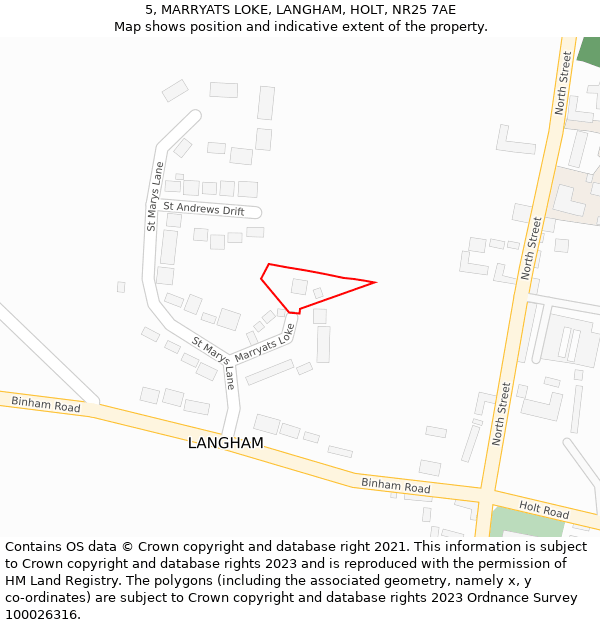 5, MARRYATS LOKE, LANGHAM, HOLT, NR25 7AE: Location map and indicative extent of plot