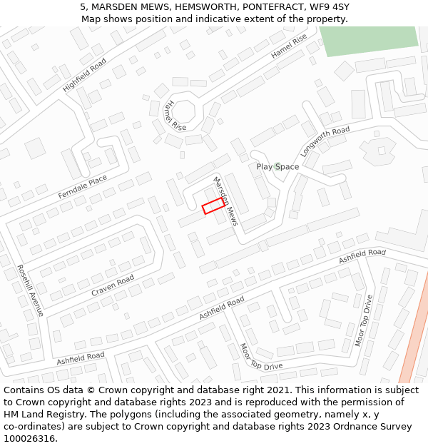 5, MARSDEN MEWS, HEMSWORTH, PONTEFRACT, WF9 4SY: Location map and indicative extent of plot