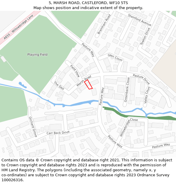 5, MARSH ROAD, CASTLEFORD, WF10 5TS: Location map and indicative extent of plot