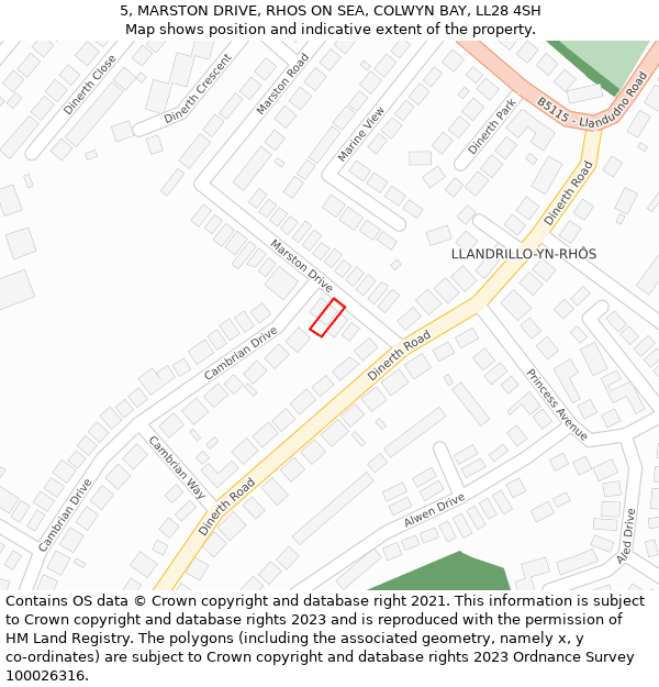 5, MARSTON DRIVE, RHOS ON SEA, COLWYN BAY, LL28 4SH: Location map and indicative extent of plot