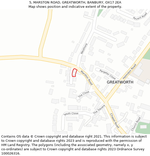 5, MARSTON ROAD, GREATWORTH, BANBURY, OX17 2EA: Location map and indicative extent of plot