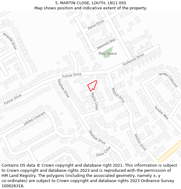 5, MARTIN CLOSE, LOUTH, LN11 0SS: Location map and indicative extent of plot