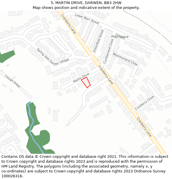 5, MARTIN DRIVE, DARWEN, BB3 2HW: Location map and indicative extent of plot