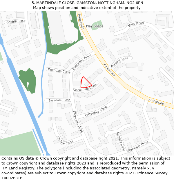 5, MARTINDALE CLOSE, GAMSTON, NOTTINGHAM, NG2 6PN: Location map and indicative extent of plot