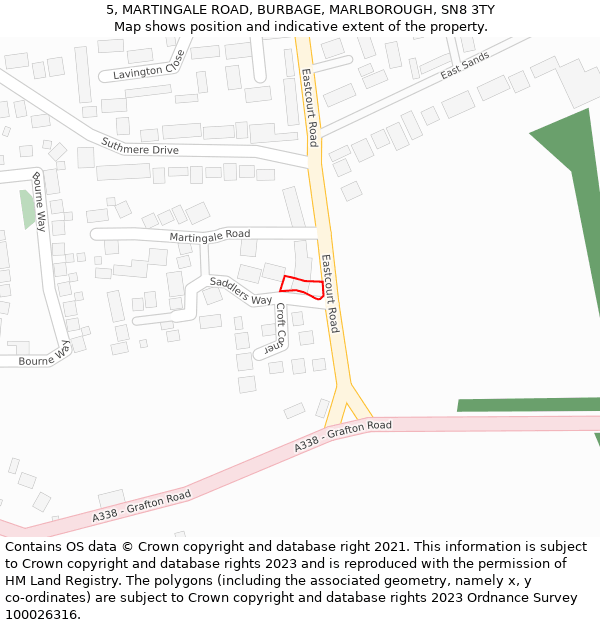 5, MARTINGALE ROAD, BURBAGE, MARLBOROUGH, SN8 3TY: Location map and indicative extent of plot