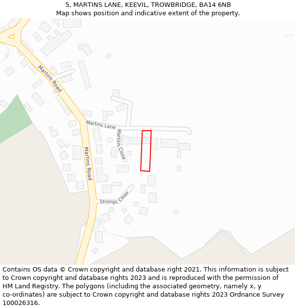 5, MARTINS LANE, KEEVIL, TROWBRIDGE, BA14 6NB: Location map and indicative extent of plot