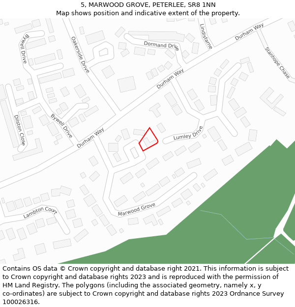 5, MARWOOD GROVE, PETERLEE, SR8 1NN: Location map and indicative extent of plot