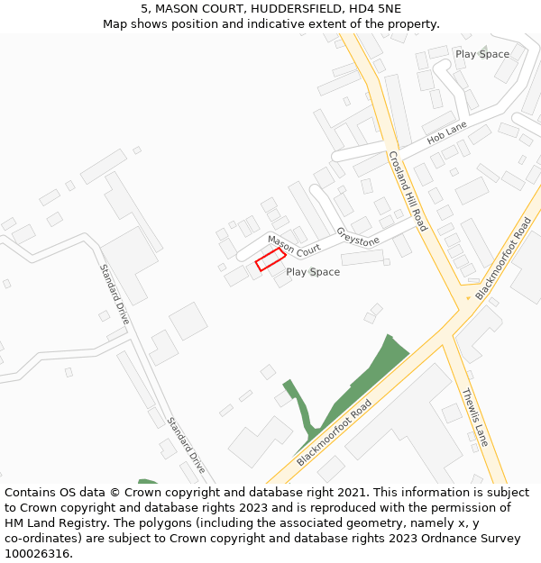 5, MASON COURT, HUDDERSFIELD, HD4 5NE: Location map and indicative extent of plot