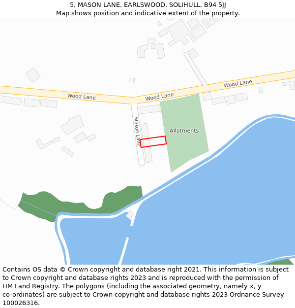 5, MASON LANE, EARLSWOOD, SOLIHULL, B94 5JJ: Location map and indicative extent of plot