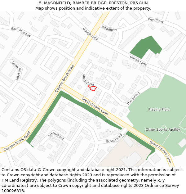 5, MASONFIELD, BAMBER BRIDGE, PRESTON, PR5 8HN: Location map and indicative extent of plot