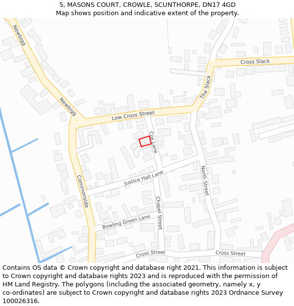 5, MASONS COURT, CROWLE, SCUNTHORPE, DN17 4GD: Location map and indicative extent of plot