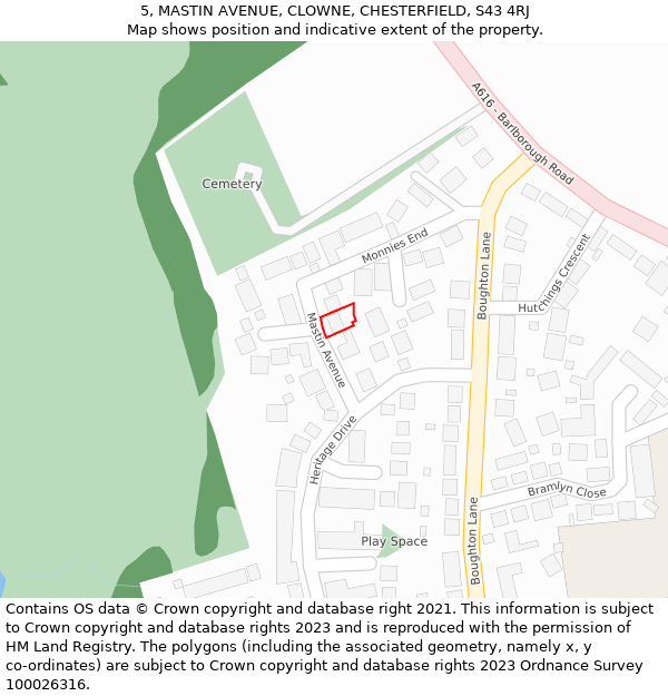 5, MASTIN AVENUE, CLOWNE, CHESTERFIELD, S43 4RJ: Location map and indicative extent of plot