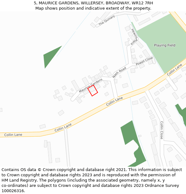 5, MAURICE GARDENS, WILLERSEY, BROADWAY, WR12 7RH: Location map and indicative extent of plot