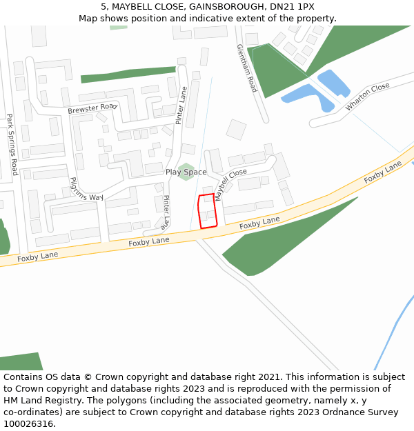 5, MAYBELL CLOSE, GAINSBOROUGH, DN21 1PX: Location map and indicative extent of plot